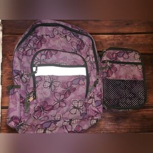 LL Bean Butterfly PrintBackpack and Lunch Bag Set